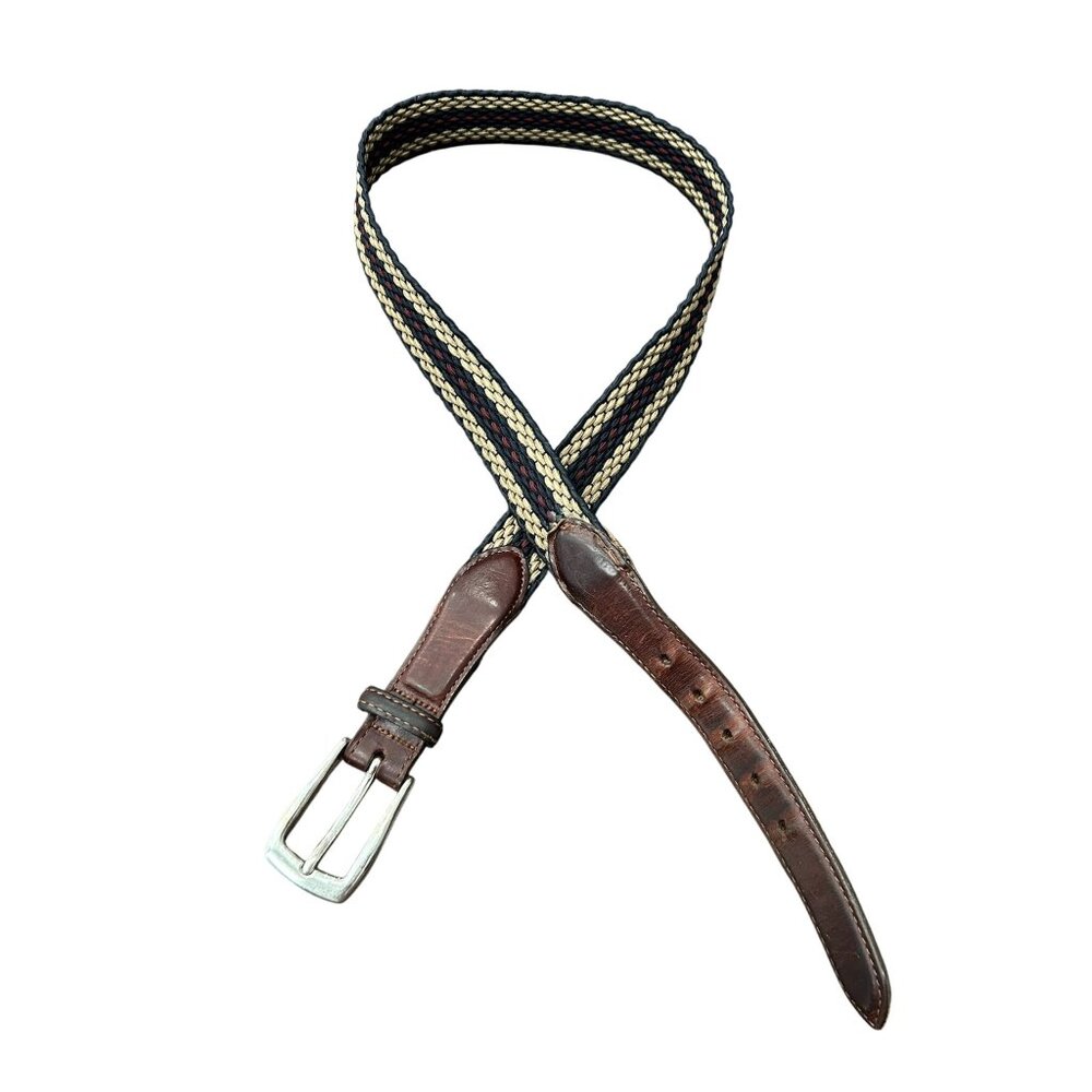 Vintage Brighton Braided Leather Fabric Belt With Silver-Tone Buckle
